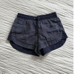 Athleta Beachside Bali Linen Shorts Womens 4 Blue Pull On Drawstring